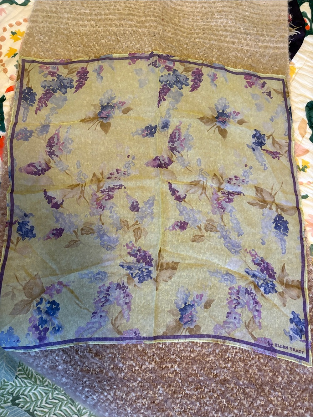 Ellen Tracy Floral Lavender & pale green 20” Square Scarf